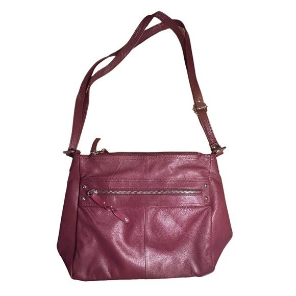 Handbags - Genuine Cowhide Leather Burgundy Roomy Crossbody Shoulder Bag Purse Handbag NWOT